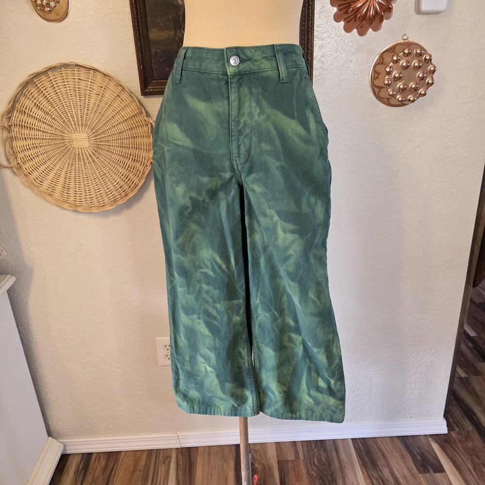ASOS Petite Green Acid Wash Tie Dye Wide-Leg Canvas Pants